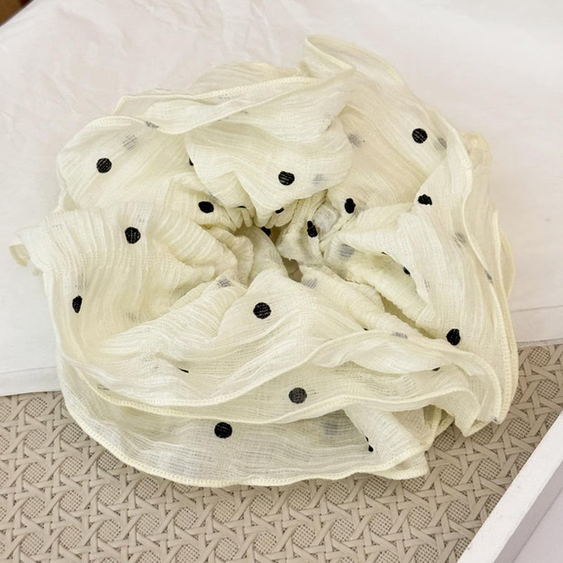 Jseng 3PCS Satin Silk Scrunchies for Hair, Large Hair Ties with Polka Dots, Beige, Pink and Black - Image 3